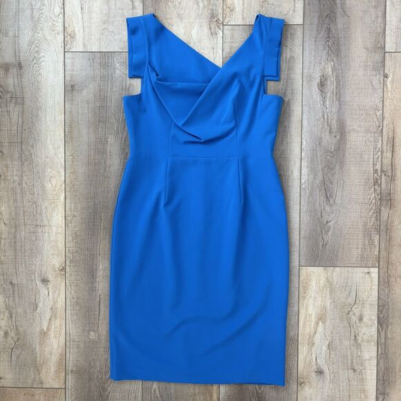 NWT Black Halo Womens Jackie O Blue Sheath Dress Size 14 Midi Celebrity Stretch - Picture 4 of 16